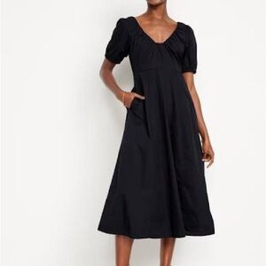 Old Navy Black Puff Sleeve Midi Swing Dress